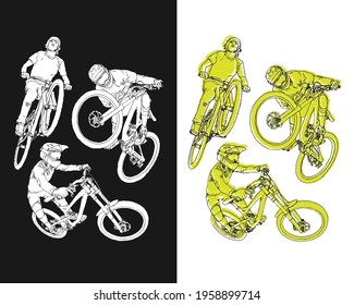 Downhill bike extreme sport vector pack illustration with outline and editable color