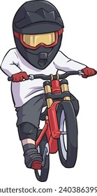 downhill bike rider wheelie front view cartoon vector