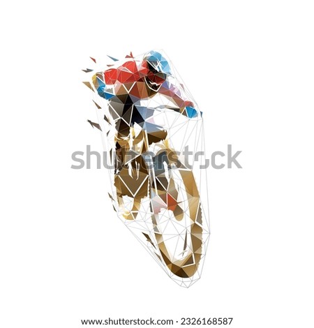 Downhill biking, isolated low poly vector illustration from triangles