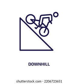 downhill icon from activity and hobbies collection. Thin linear downhill, mountain, sport outline icon isolated on white background. Line vector downhill sign, symbol for web and mobile