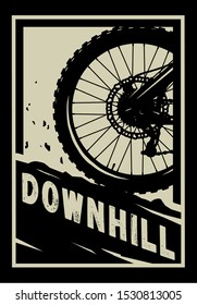 Downhill, Mountain bike banner, t-shirt print design on a dark background.