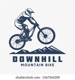 Downhill mountain bike logo template cyclist illustration