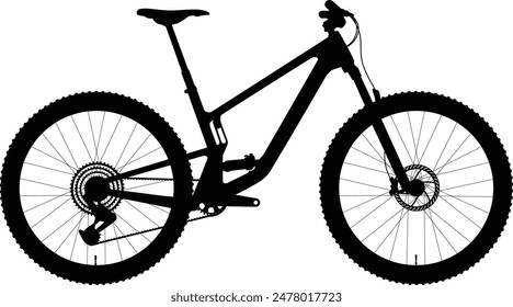 Downhill mountain bike side view silhouette illustration with detailed part