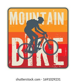 Downhill, mountain biking badge, logo, label with rider silhouette. Downhill, enduro, cross-country biking, vector illustration