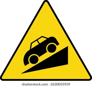panneau de descente. Signalisation routière d'avertissement de descente. Icône de circulation losange jaune. panneaux de signalisation montrant des voitures sur une colline. icône de sécurité routière en amont du véhicule

