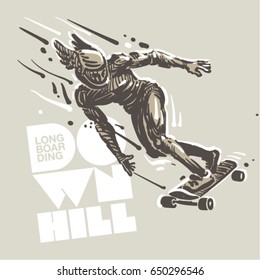 Downhill skateboard racing. Sketch style vector illustration