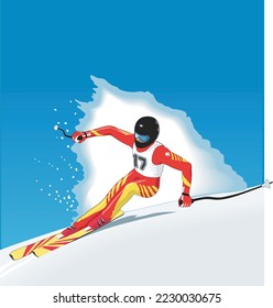 Ilustración del vector del rastrillo de esquí de descenso