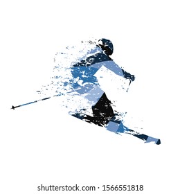 Downhill skier, abstract blue vector illustration