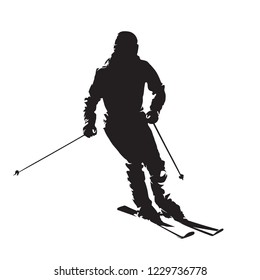 Downhill skier, isolated vector silhouette. Skiing, winter activity