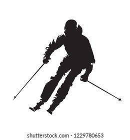 Downhill skier, isolated vector silhouette. Skiing, winter activity