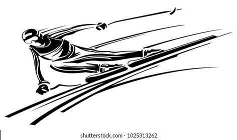 Downhill skier racing