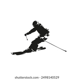 Downhill skier, skiing, abstract isolated vector silhouette, ink drawing