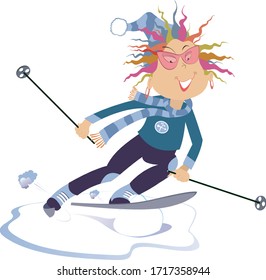 Downhill skier woman illustration. Woman skier isolated on white
