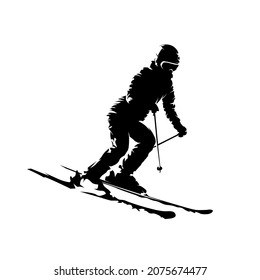 Downhill skiing, abstract isolated vector silhouette, side view