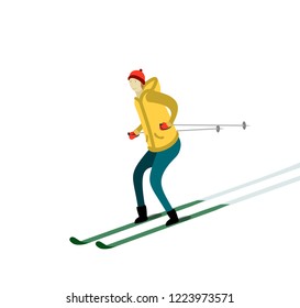 Downhill skiing cartoon illustration