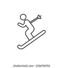 Downhill skiing icon thin line icon for web and mobile, modern minimalistic flat design. Vector black icon isolated on white background.