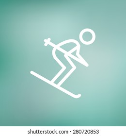 Downhill skiing icon thin line for web and mobile, modern minimalistic flat design. Vector white icon on gradient mesh background.