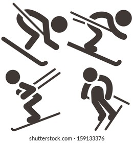 Downhill skiing icons  set