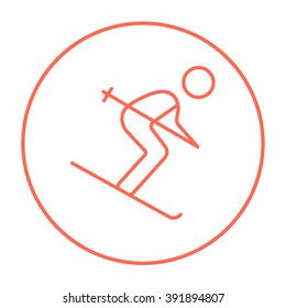 Downhill skiing line icon.