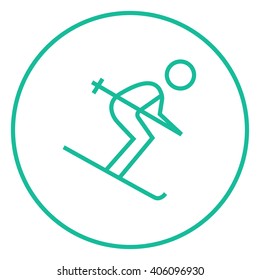 Downhill skiing line icon.