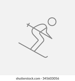Icono de la línea de esquí cuesta abajo para web, móviles e infografías. Icono vector de gris oscuro aislado en fondo gris claro.
