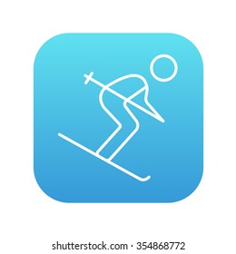 Downhill skiing line icon for web, mobile and infographics. Vector white icon on the blue gradient square with rounded corners isolated on white background.