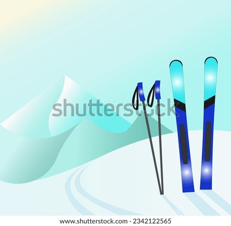 downhill skiing and poles on the background of snowy mountains