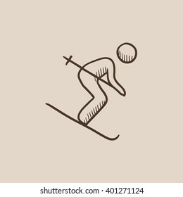 Downhill skiing sketch icon.