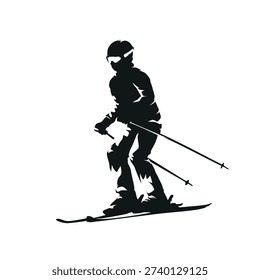 Downhill skiing, ski school, isolated vector silhouette. Winter sports