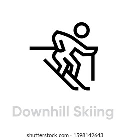 Downhill Skiing sport icons. Editable stroke