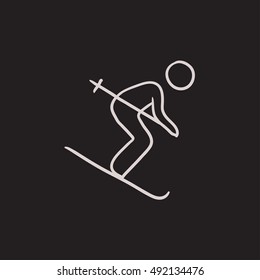 Downhill skiing vector sketch icon isolated on background. Hand drawn Downhill skiing icon. Downhill skiing sketch icon for infographic, website or app.