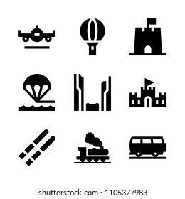 downhill, stone, activity and freight icons in Travel vector set. Graphics for web and design