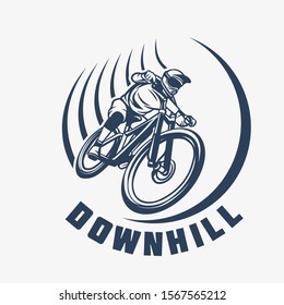 Downhill vintage logo template cyclist illustration