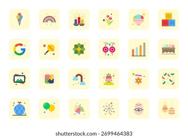 Download 24 scalable Flat vector icons designed for Colorful, featuring Detail Enhanced Retina Ready resolution suitable for professional and creative projects.