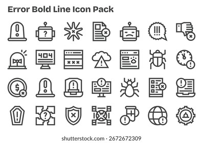 Descarga 28 Iconos de línea extra negrita escalables diseñados para Error, adecuados para proyectos profesionales y creativos.