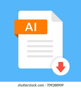 Download AI icon. File with AI label and down arrow sign. Downloading document concept. Flat design vector icon