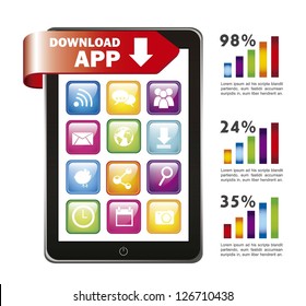 download app illustration with cellphone and graph bar. vector