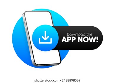 Download the App Now. Banner with smartphone in hand. Download Our App in online store. Ui design. Vector illustration.