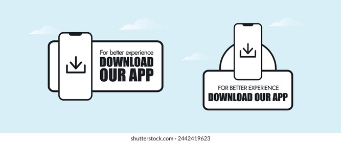 Download the app now. For better experience download the app now two different labels, stickers, badges, stamps, logo design in black and white colour with mobile screen and download button on it. 