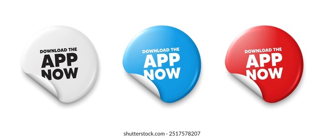 Download the app now. Price tag sticker with offer message. Web application sign. Get program software symbol. Sticker tag banners. Discount label badge. Vector