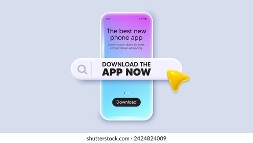 Download the app now. Search bar with download the app now text. Cellphone gradient display with download button. Banner for phone application. Phone UI element for app. Vector illustration