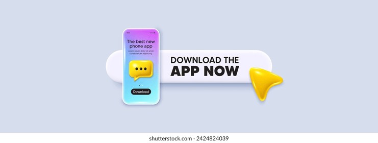 Download the app now. Search bar with download the app now text. Cellphone gradient display with download button. Banner for phone application. Phone UI chat element for app. Vector illustration