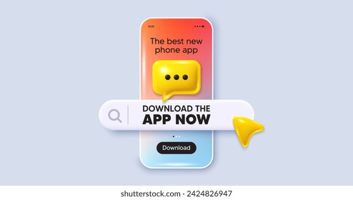 Download the app now. Search bar with download the app now text. Cellphone gradient display with download button. Banner for phone application. Phone UI chat element for app. Vector illustration