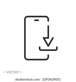 Download-App-Symbol, mobile Anwendung oder Aktualisierung, Dünnzeilensymbol auf weißem Hintergrund - bearbeitbare Vektorgrafik