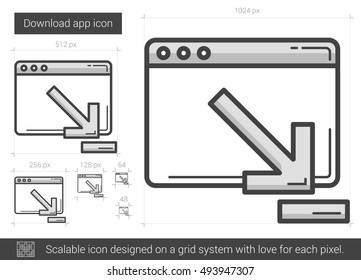 Download app vector line icon isolated on white background. Download app line icon for infographic, website or app. Scalable icon designed on a grid system.