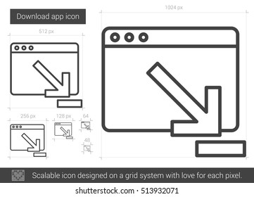 Download app vector line icon isolated on white background. Download app line icon for infographic, website or app. Scalable icon designed on a grid system.