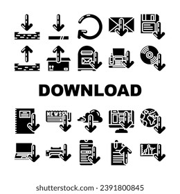 Download von app-Web-Pfeil-Symbole Set Vektorgrafik. Dateidaten, Download-Form, Laden, Konzept-Internet, Schnittstellentechnologie, Website-Download-App-Web-Pfeil-Piktogramm-Illustrationen