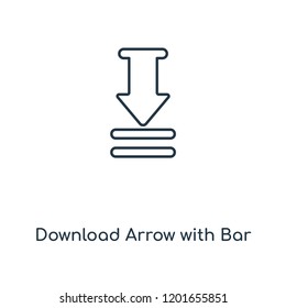 Download Arrow with Bar concept line icon. Linear Download Arrow with Bar concept outline symbol design. This simple element illustration can be used for web and mobile UI/UX.