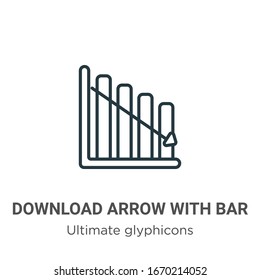 Download arrow with bar outline vector icon. Thin line black download arrow with bar icon, flat vector simple element illustration from editable ultimate glyphicons concept isolated stroke on white 