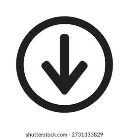Seta de download no ícone de círculo para salvar dados e direção um símbolo para recuperação de arquivo e conexão com a Internet